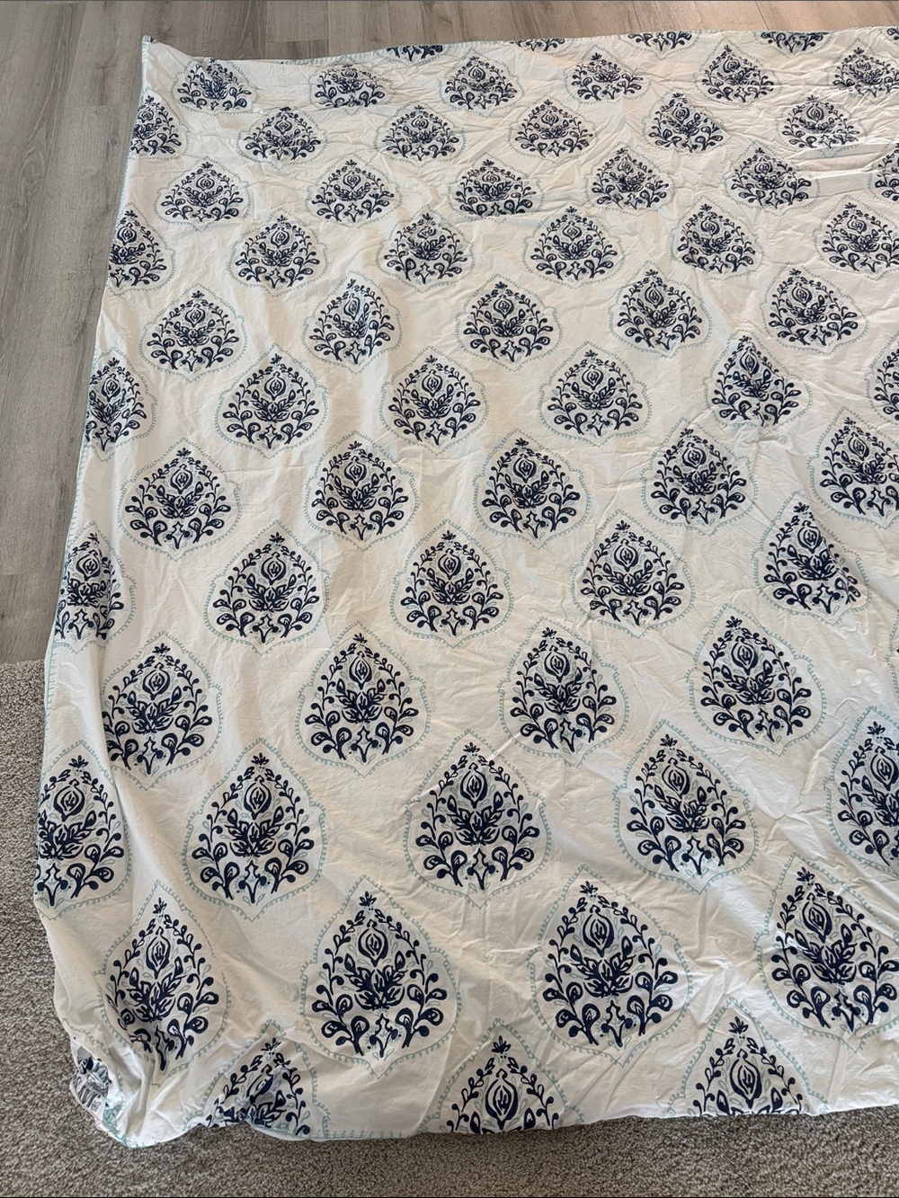 West Elm Queen Duvet Cover Jay Street Block Print Cotton Floral Blue White - Picture 3 of 8